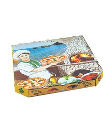 Krabice na pizzu 33 x 33 x 3 cm potisk - z vlnit lepenky / obl hrany / 72033